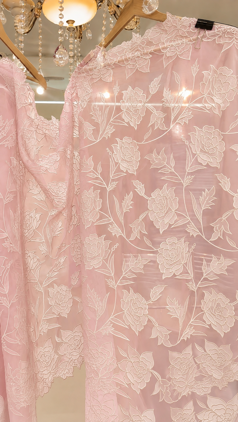 Atharva Heritage Sheer LuxuryPure Silk Organza Hand Applique Pastel Pink and Ivory Applique Saree AH-001(D)