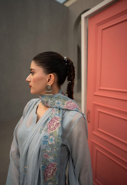 ATHARVA HERITAGE PURE MUL CHANDERI CROSS STITCHED SUIT MCH00815