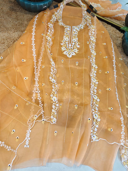 ATHARVA HERITAGE SHEER LUXURY PURE SILK ORGANZA KASHMIRI AARI EMBROIDERY SUIT SHEER0021O