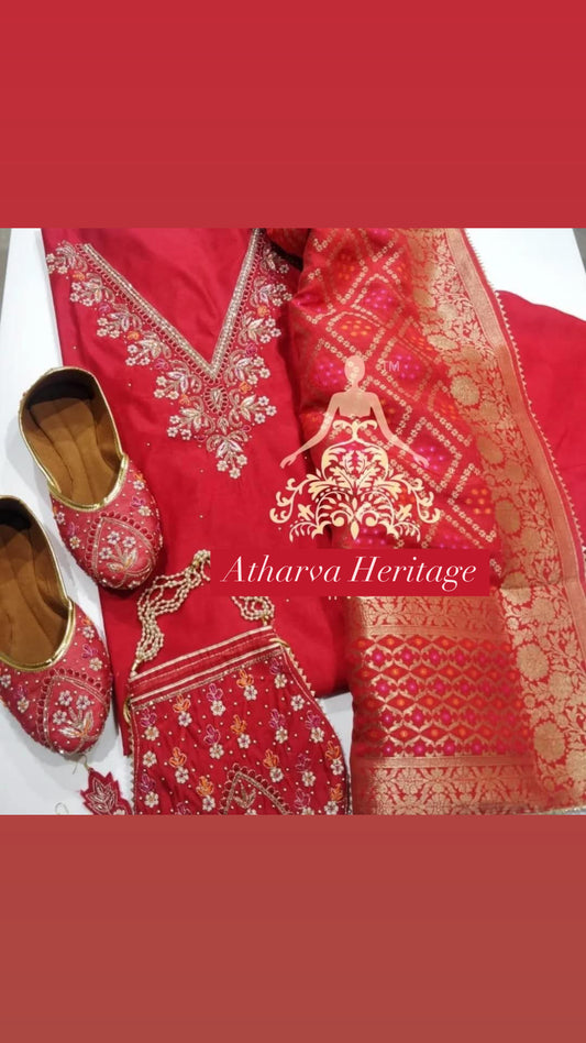 ATHARVA Hand Embroidery Salwar Kameez/Chanderi Ladies Suit/Bandhani Banarsi Silk Dupatta/Stones/Custom Stitch Unstitch/Embroidery Potli/Gift/CH16762