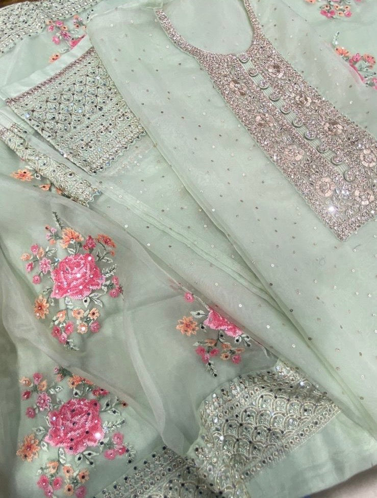 ATHARVA HERITAGE Sheer Luxury PURE SILK ORGANZA HAND EMBROIDERED KURTA WITH CROSS STITCH EMBROIDERED DUPATTA Collection SLR009