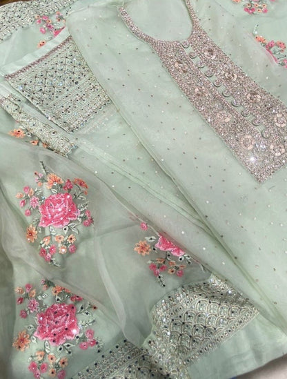 ATHARVA HERITAGE Sheer Luxury PURE SILK ORGANZA HAND EMBROIDERED KURTA WITH CROSS STITCH EMBROIDERED DUPATTA Collection SLR009