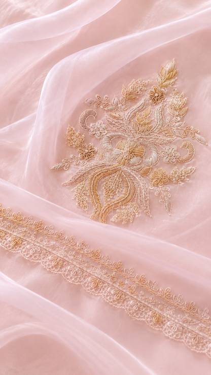 Atharva Heritage ✨Trousseau Collection – Pure SATIN organza Zardozi Ensemble Front Embroidery 3 Pc Farshi Salwar Coord Set ✨ PTSTHZ567