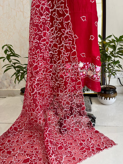 SHEER LUXURY PURE SILK ORGANZA PARSI APPLIQUE SUIT SHEER0030