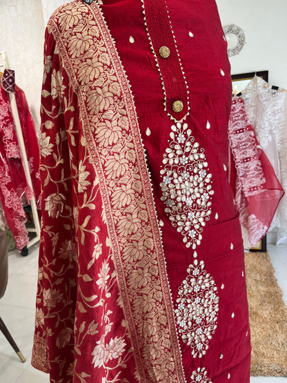 ATHARVA HERITAGE Hand Embroidery Salwar Kameez/Chanderi Silk 70 Grams/Banarsi Silk Dupatta/Stones/CH16779