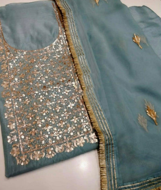 ATHARVA HERITAGE Hand Embroidery Salwar Kameez /Chiffon Dupatta With Stunning Gota & Trim/Custom Stitch Unstitch/Gift/Patiala/Anarkali/Churridar/CH17334