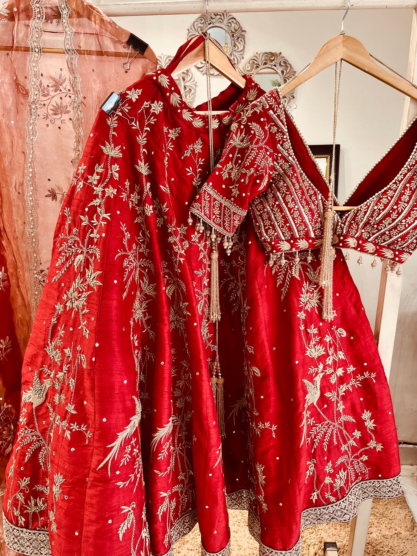 Atharva Heritage Pure Raw Silk 80 Grams 44 Kali Bridal Lehenga with Hand Zardozi Embroidery