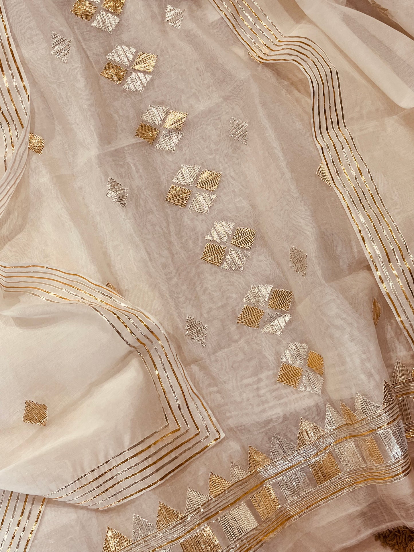 Atharva Hand Gota Embroidered Pure Mul Chanderi Hand woven  edits MC7001I Ivory