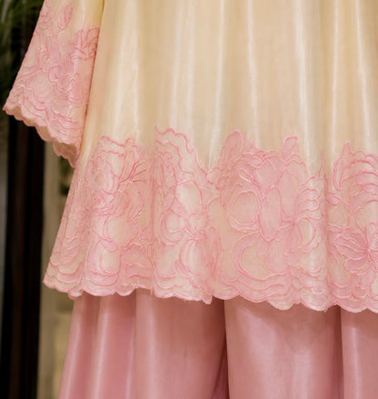 Atharva Heritage  Butter Blush Pure Satin Silk Kurta & Palazzo with Silk Organza Dupatta AH1813SCS1