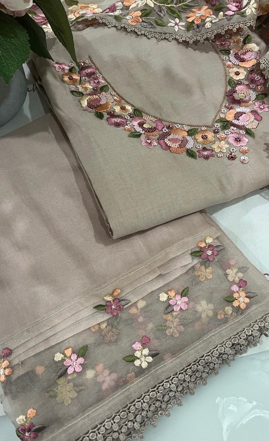 Atharva Heritage Unstitched Pakistani Suit , Pure Chanderi silk 70 Grams Kurta , Pure Silk Organza 35 Grams Dupatta CHO00678