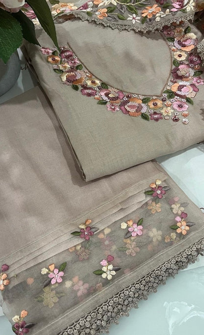 Atharva Heritage Unstitched Pakistani Suit , Pure Chanderi silk 70 Grams Kurta , Pure Silk Organza 35 Grams Dupatta CHO00678