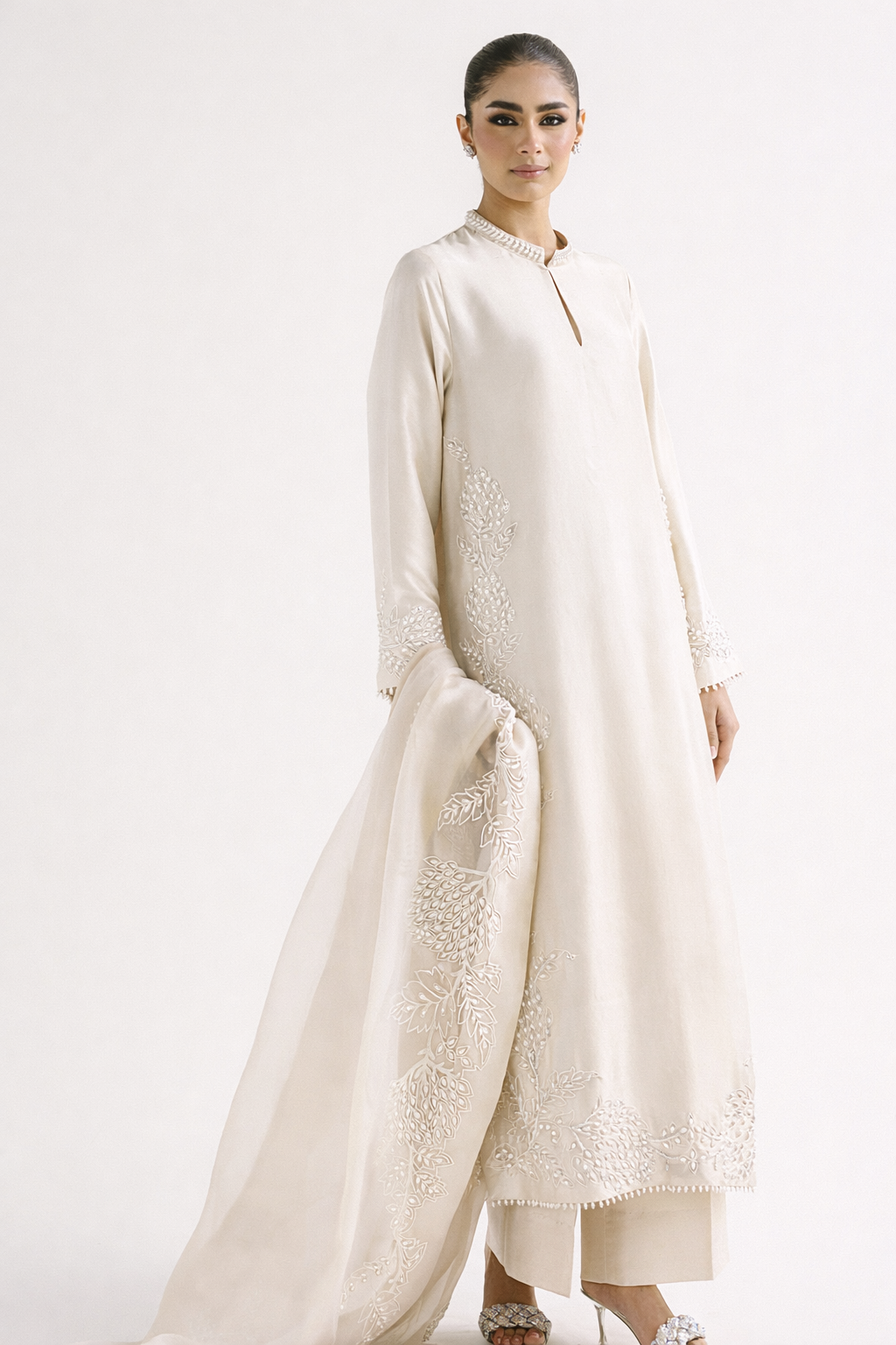 Atharva Heritage Sheer Luxury Pure Silk Ready to Wear Pakistani Suit SLP0012 Ivory