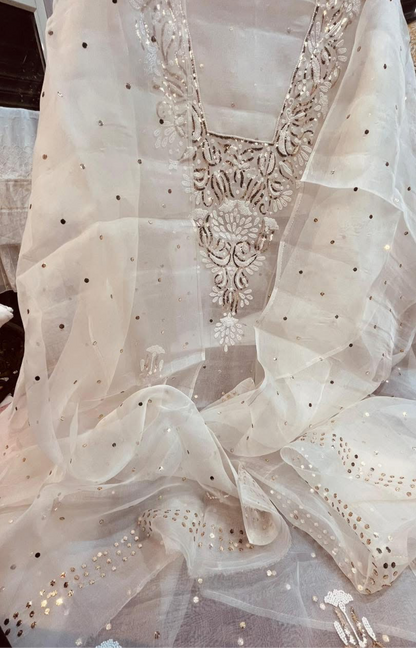 ATHARVA HERITAGE Sheer Luxury DYEABLE  /Premium Lucknowi UnStitched Collection Sheer00087 DYEABLE