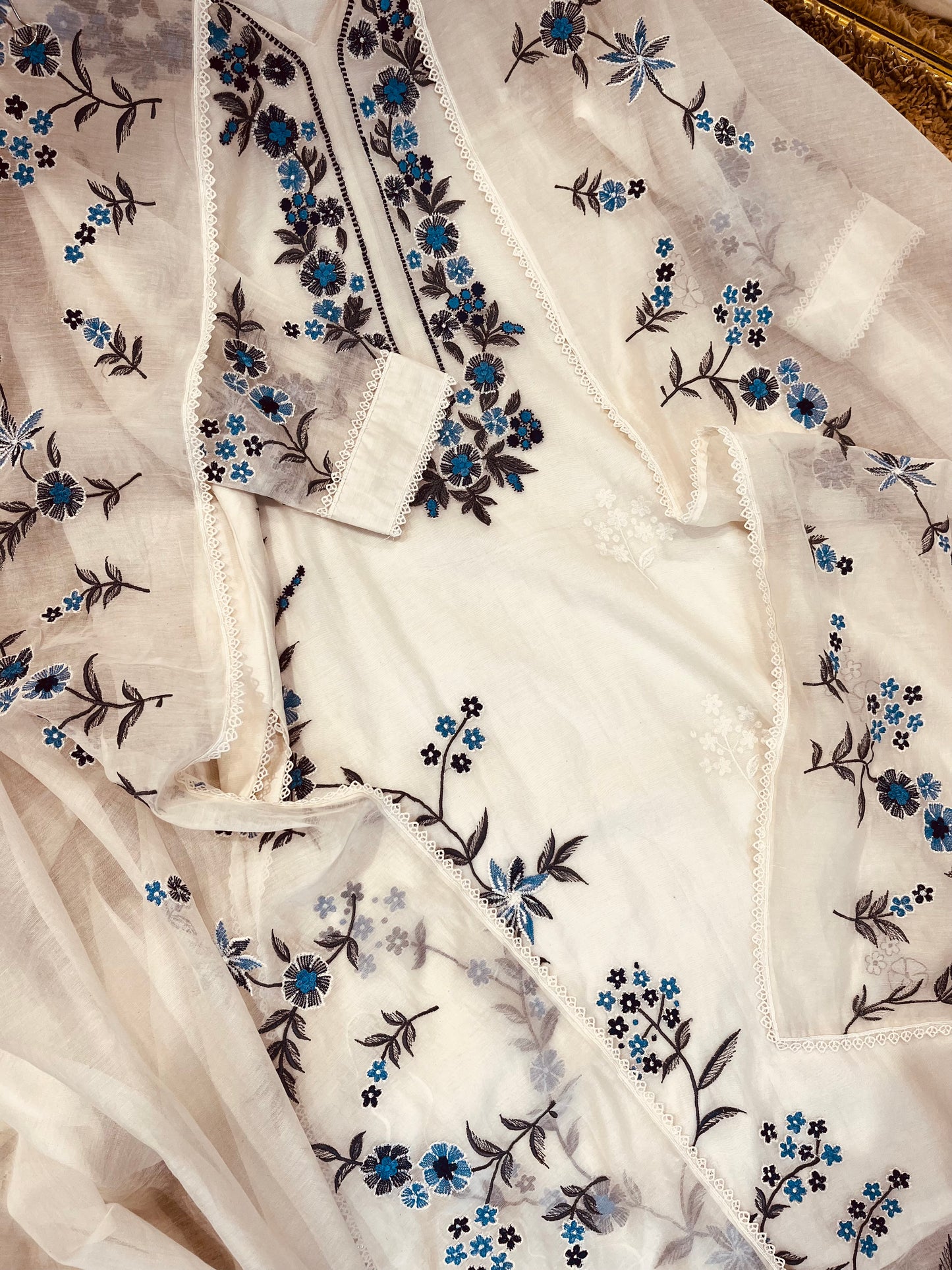 ATHARVA HERITAGE PURE MUL CHANDERI SILK  PARSI GARA SUIT MCH0013-12