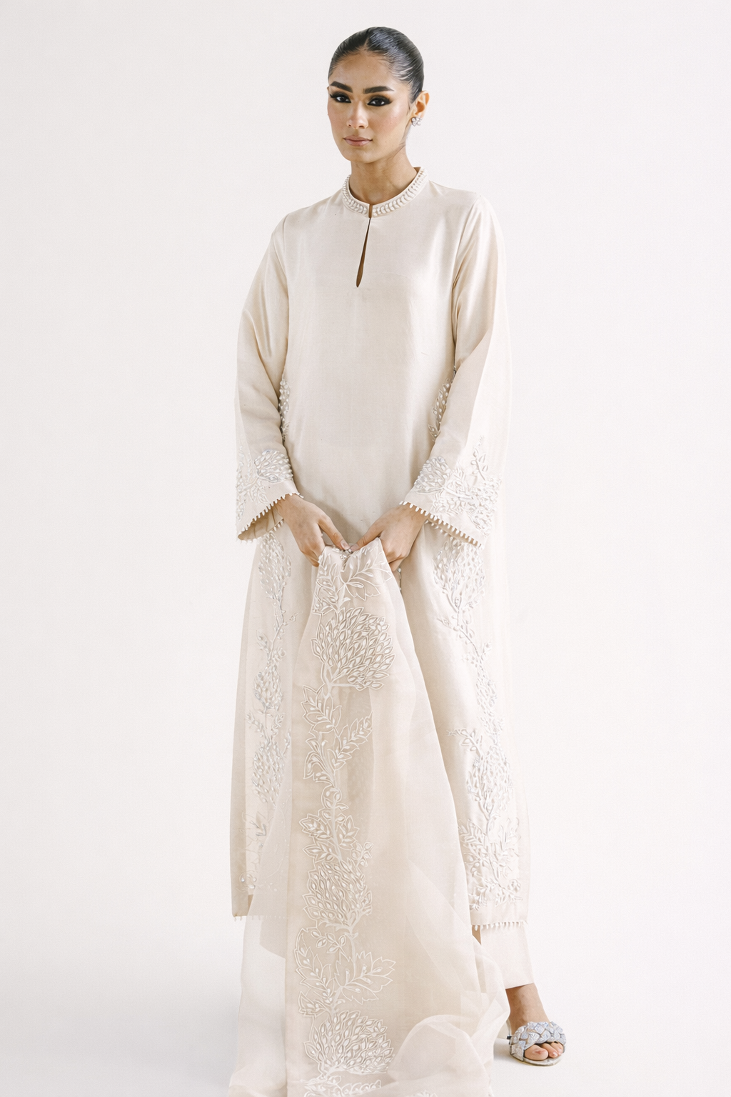 Atharva Heritage Sheer Luxury Pure Silk Ready to Wear Pakistani Suit SLP0012 Ivory