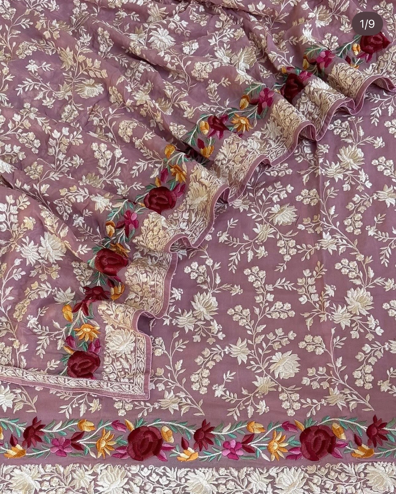 ATHARVA HERITAGE Pure Georgette 80 Grams PARSI GARA SUIT Front and back AH1813GP