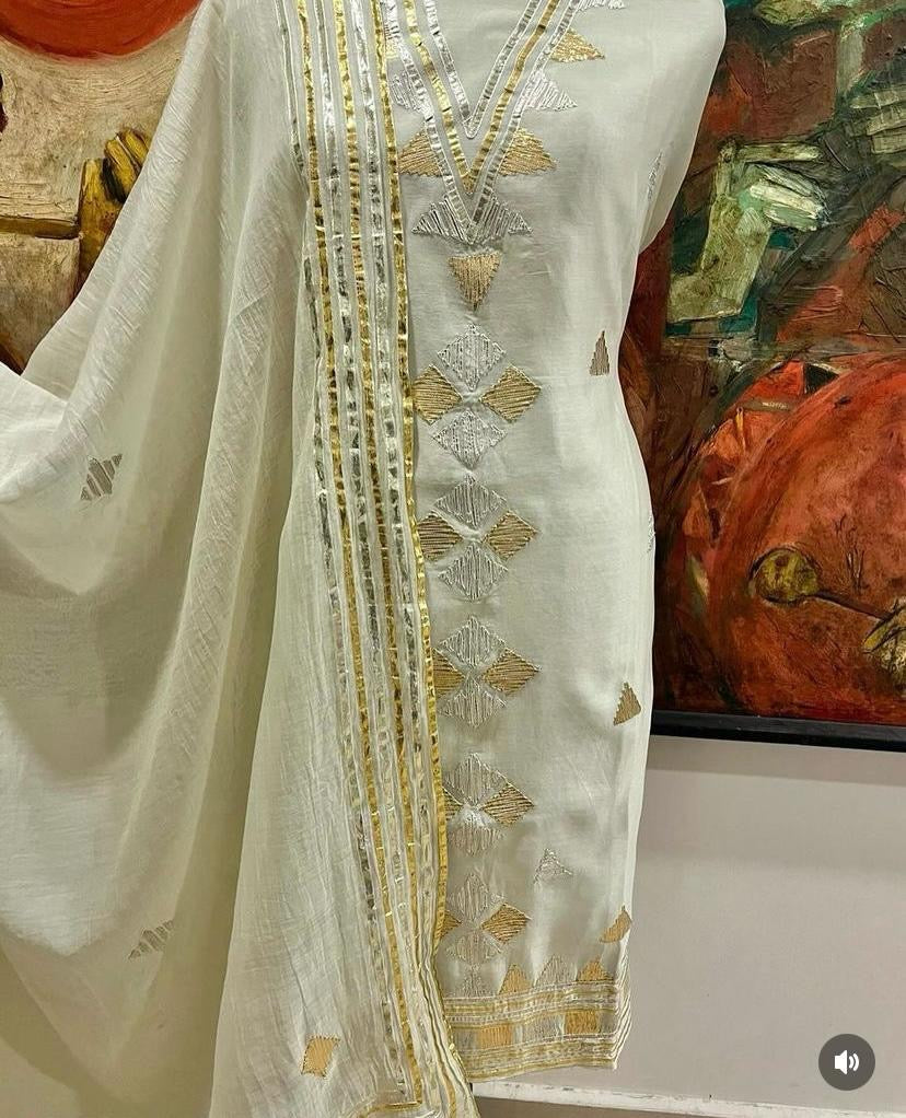 Atharva Hand Gota Embroidered mul Chanderi Hand woven  edits MC7001 Pista