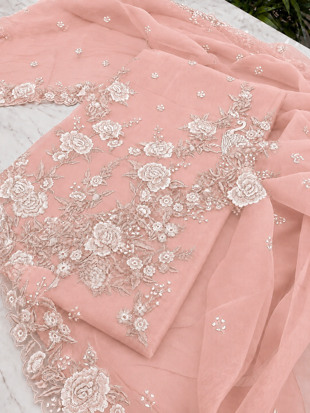 Atharva Heritage Sheer Luxury Pure Silk Organza Parsi Embroidered Trousseau Collection unstitched Suit AH1867
