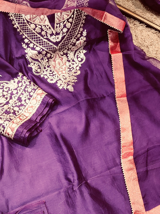 Atharva Heritage Pure Chanderi silk   80 Grams Pita Embroidered PRP0011