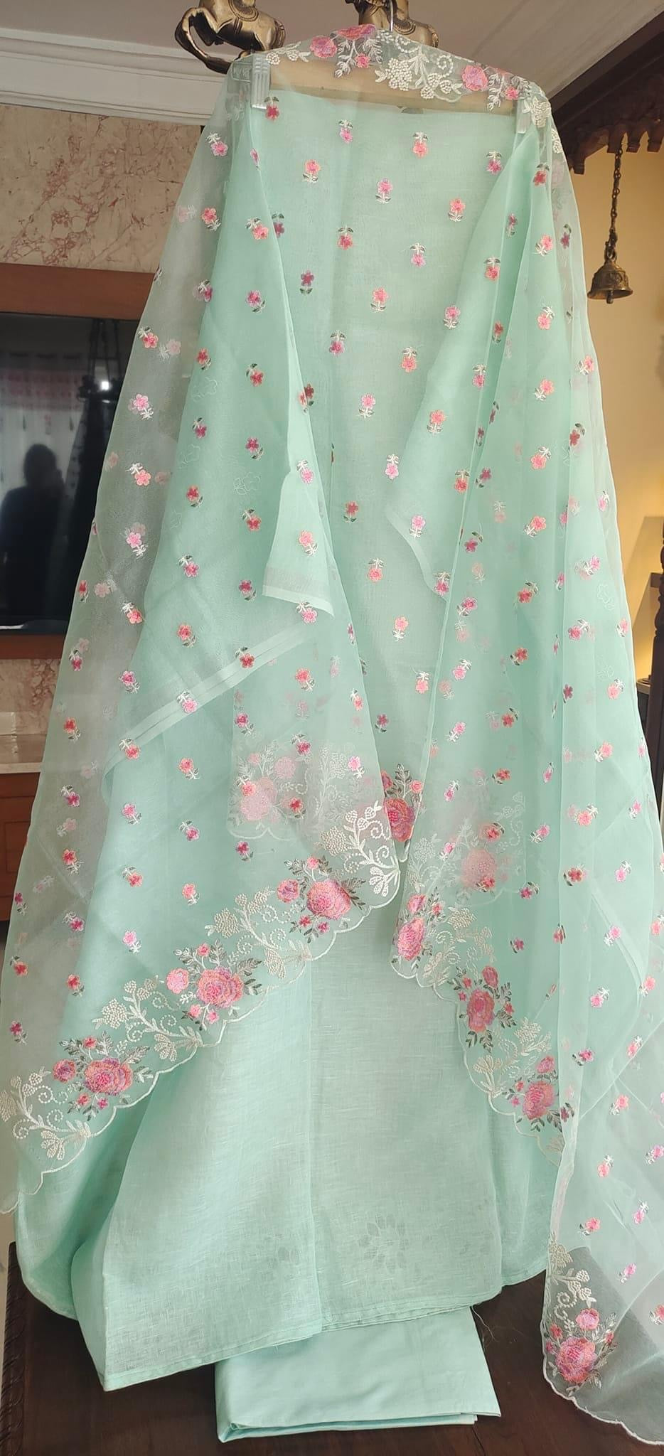 PURE CHANDERI AND ORGANZA EDITS LC1701 SEA GREEN