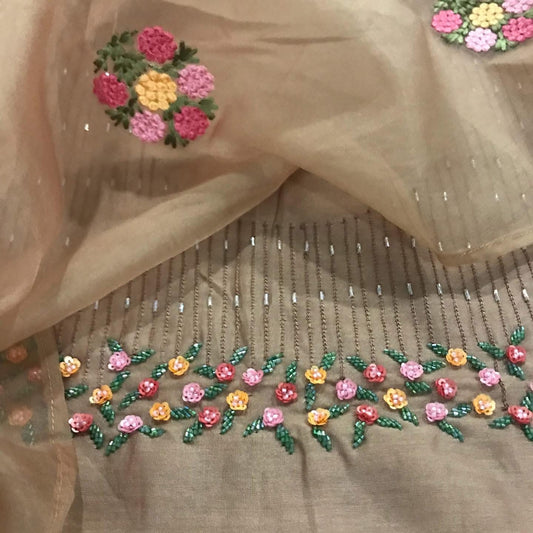 Atharva Heritage Beige  elegance in pure Chanderi silk, silk organza & crepe — hand-embroidered to perfection CHK006B