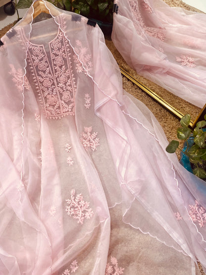 Atharva Heritage Sheer Luxury /Premium Lucknowi Collection Sheer00088 PINK