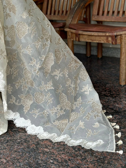 Atharva Heritage Sheer Luxury Pure Silk Organza Hand Applique With Pure Crush Tissue Saree SLHACT176