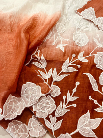 ATHARVA Hand Applique /Cutwork  Embroidery Salwar Kameez/pure Chanderi Silk Shirt & Dupatta/Santoon Bottom/Custom Stitch Unstitch/Plazo/Pant/ CUT8068 Ivory And Water Gold