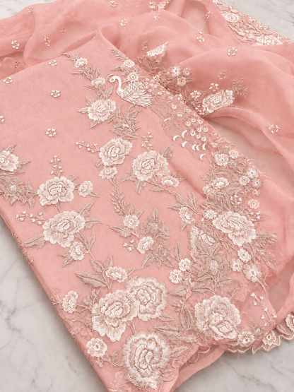 Atharva Heritage Sheer Luxury Pure Silk Organza Parsi Embroidered Trousseau Collection unstitched Suit AH1867