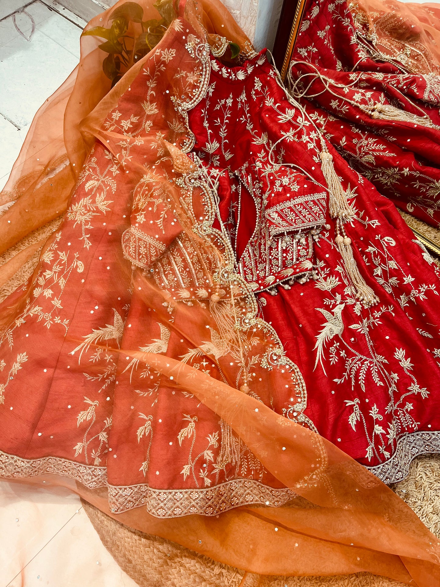 Atharva Heritage Pure Raw Silk 80 Grams 44 Kali Bridal Lehenga with Hand Zardozi Embroidery