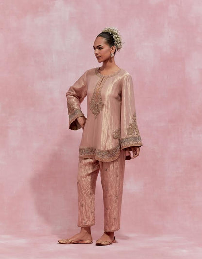 Atharva Heritage ✨Trousseau Collection – Handwoven Tissue Silk Zardozi Ensemble Front Embroidery 2 Pc  With Dhoti Pants Coord Set ✨ PTSTHZ567
