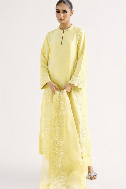 Atharva Heritage Sheer Luxury Pure Silk Ready to Wear Pakistani Suit SLP0012 Lemon Yellow