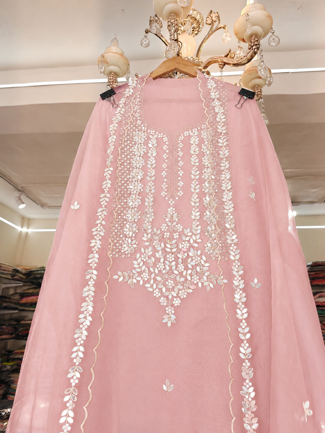 ATHARVA HERITAGE SHEER LUXURY HAND MIRROR EMB SUIT SHEER0027 Pink