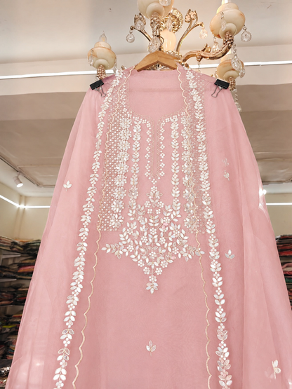ATHARVA HERITAGE SHEER LUXURY HAND MIRROR EMB SUIT SHEER0027 Pink