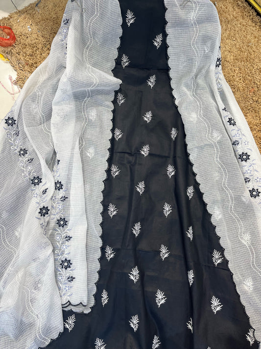 Atharva Embroidered Chanderi Cotton Salwar Kameez/Embroidery Kota Dupatta /Cotton Embroidery Shirt/Cotton Chikankari Bottom- CK006