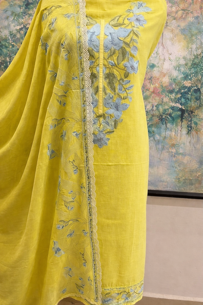 Atharva Atharva Heritage Water Thread Embroidered Pure Mul Chanderi Hand woven  edits MC70011 Greenish Yellow