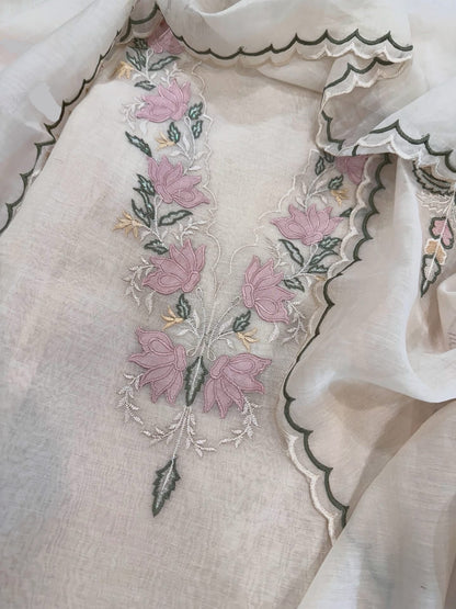 Atharva Heritage PURE CHANDERI SILK Hand Applique and Thread Embroidered SUIT MCH0086P Pink