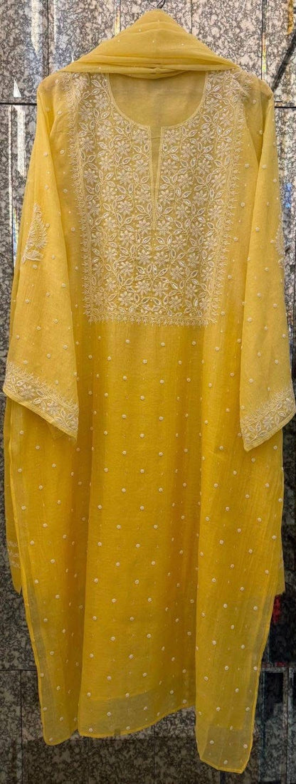 Atharva Heritage Exclusive Handcrafted Chikankari Mulmul Chanderi Suit Set – Summer Limited Edition AH131831801