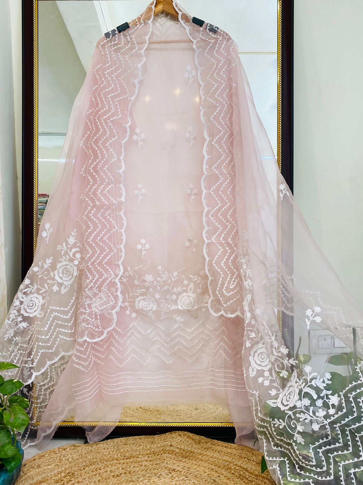 Atharva Heritage Premium French Thread Embroidered Pure Silk Organza Pakistani Suit