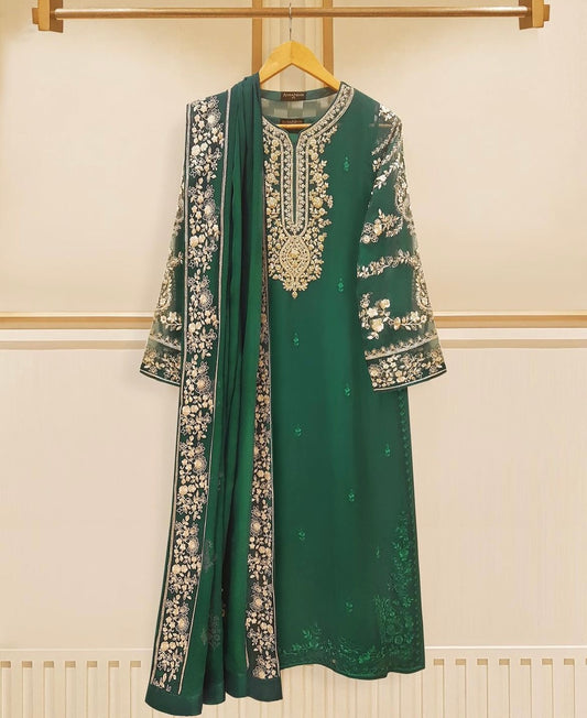 Pure Chiffon 80 Grams Ready to Wear Pakistani Suit CHI0015 Emerald Green