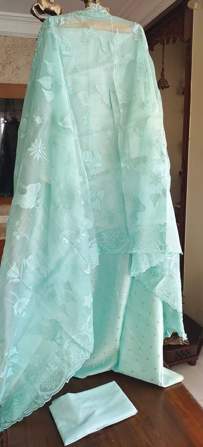 PURE Chanderi SILK AND ORGANZA EDITS LC1702 Sea Green