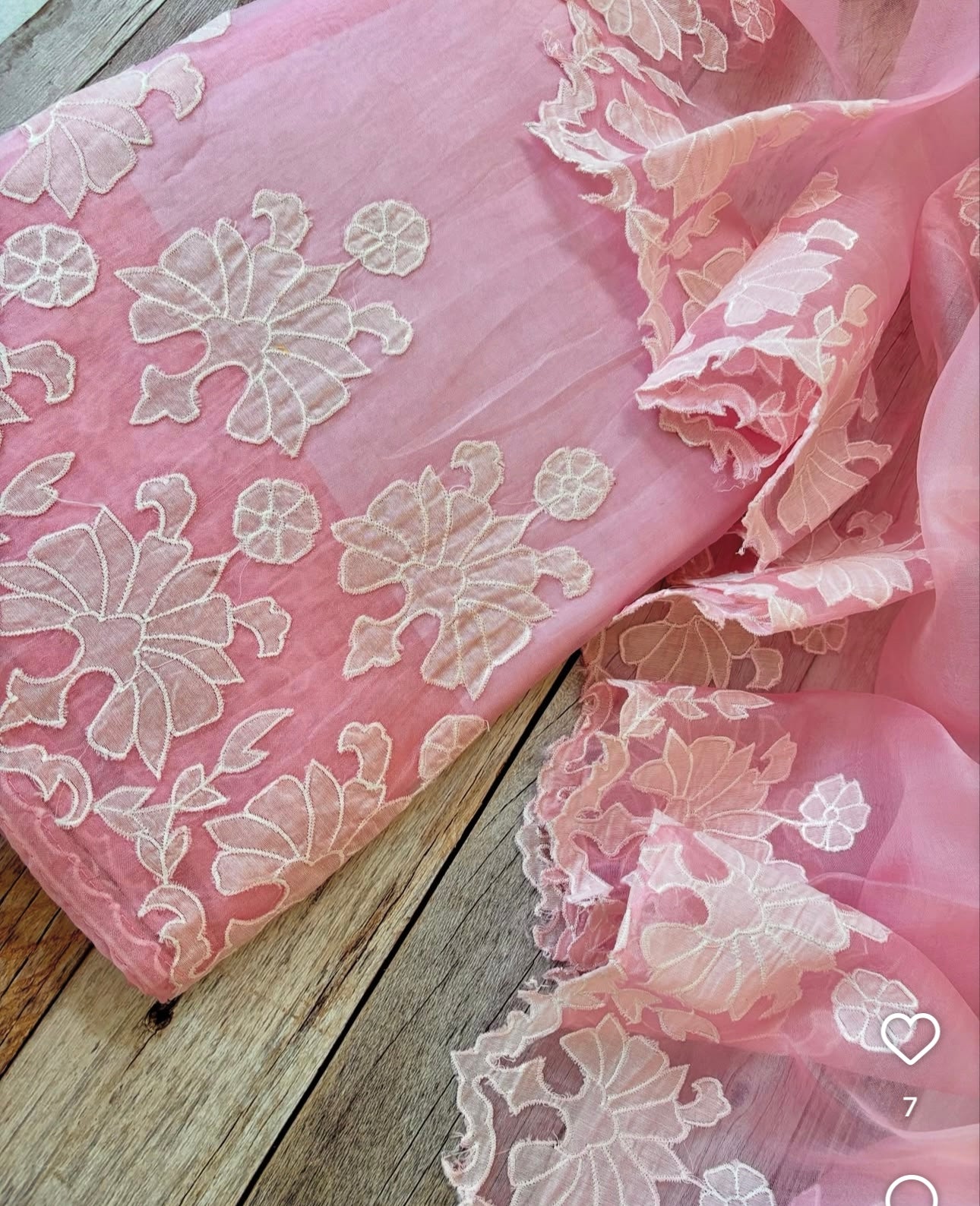 ATHARVA HERITAGE SHEER LUXURY PURE CHANDERI SILK 70 GRAMS HAND APPLIQUE KURTA WITH PURE SILK ORGANZA HAND APPLIQUE DUPATTA UNSTITCHED SUIT SHEER00215 PINK