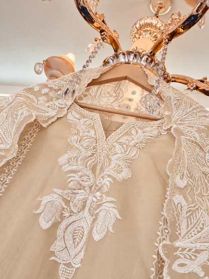 Atharva Heritage Pure Silk Organza French Thread Monochrome Embroidered unstitched Pakistani Suit SLP001
