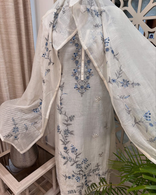 ATHARVA HERITAGE PURE MUL CHANDERI SILK  PARSI GARA SUIT MCH0013