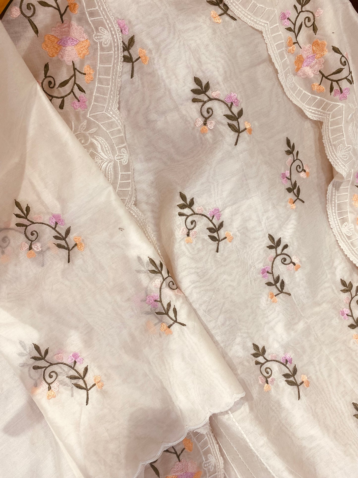 PURE CHANDERI SILK KASHMIRI AARI SUIT CH5438 IVORY