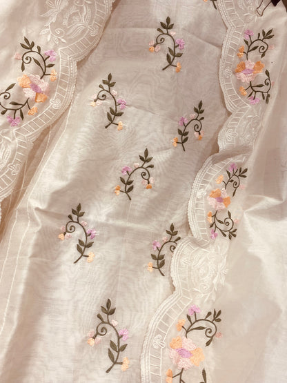 PURE CHANDERI SILK KASHMIRI AARI SUIT CH5438 IVORY