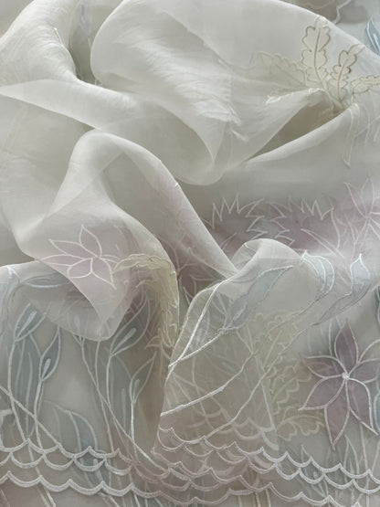ATHARVA HERITAGE SHEER LUXURY PURE SILK ORGANZA APPLIQUE UNSTITCHED SUIT SHEER00151