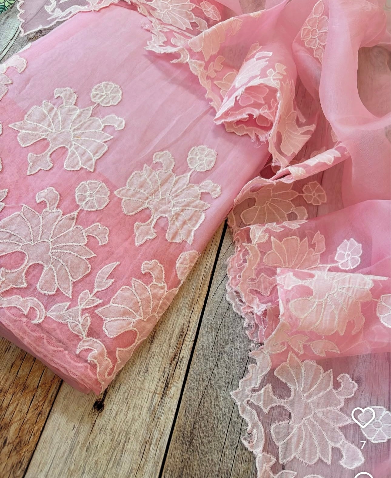 ATHARVA HERITAGE SHEER LUXURY PURE CHANDERI SILK 70 GRAMS HAND APPLIQUE KURTA WITH PURE SILK ORGANZA HAND APPLIQUE DUPATTA UNSTITCHED SUIT SHEER00215 PINK