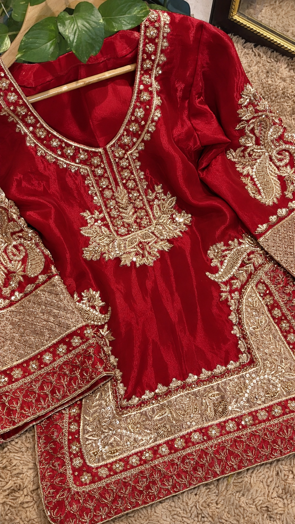 Atharva Heritage ✨Kerwachauth Special  – Pure SATIN organza 80 Grams Zardozi Ensemble Front Embroidery 3 Pc  ✨ PTSTHZ567