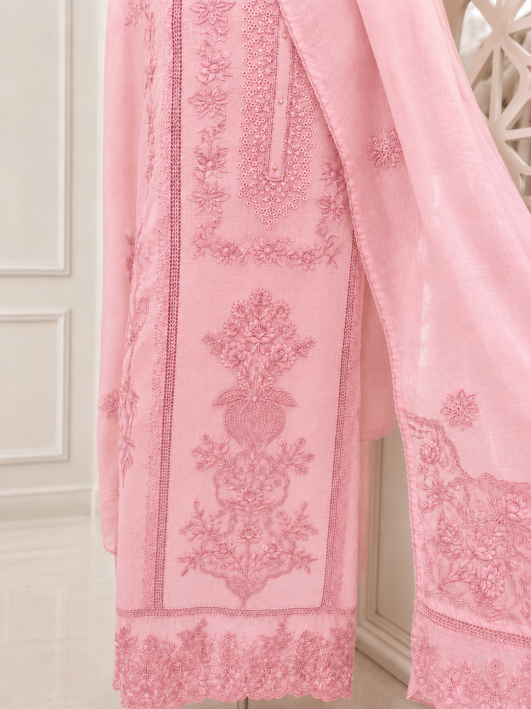 ATHARVA HERITAGE PURE MUL CHANDERI Thread Embroidery Pakistani SUIT AH1813091 Pink